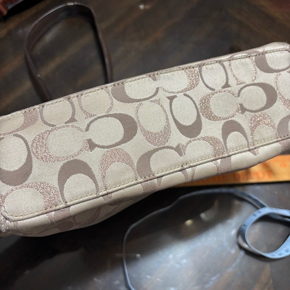 COACH Khaki Ashley Signature Print Hobo Shoulder Bag with Mahogany Accents Strap